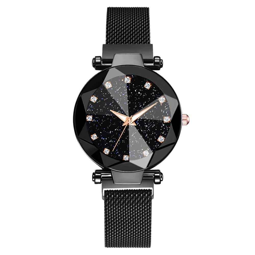 Luxury Starry Sky Stainless Steel Mesh Bracelet Watches For Women Crystal Analog Quartz