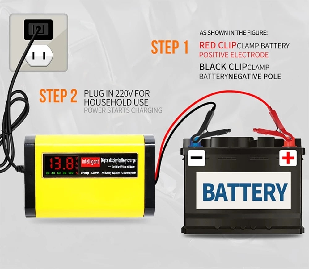12V 2A Car Auto Battery Charger LED Display 220V 110V EU US Smart