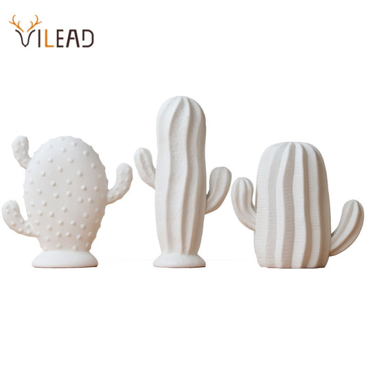 VILEAD Ceramic White Cactus Figurines Nordic Creative Plant Ornament