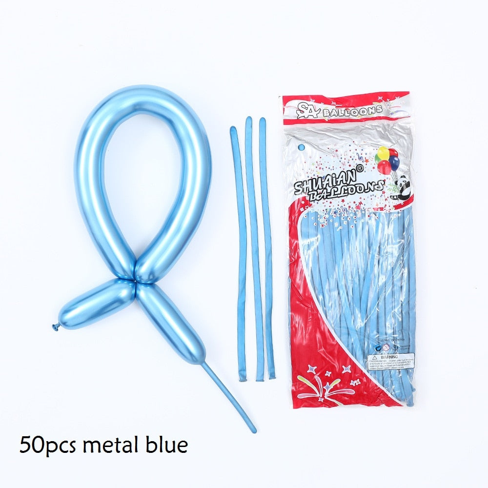 50pcs Magic Long Metallic Balloons DIY Rose Gold Chrome Twisting Strip Ball Selfmade Flower Shape Valentines Gifts Wedding Decor