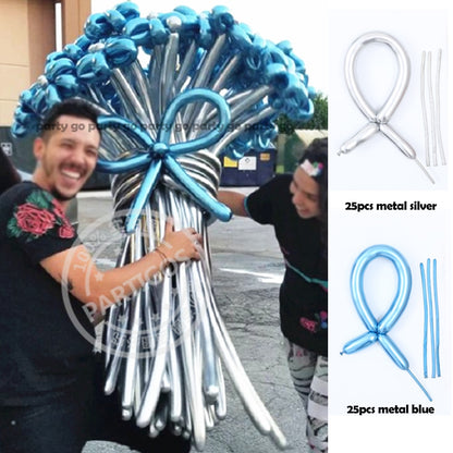 50pcs Magic Long Metallic Balloons DIY Rose Gold Chrome Twisting Strip Ball Selfmade Flower Shape Valentines Gifts Wedding Decor