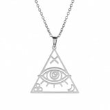 Skyrim Gold Color Pyramid Egyptian Evil Eye Pendant Necklace Stainless Steel Adjustable