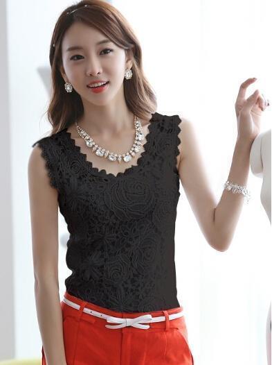 Elegant Women Lace blouse Shirts Sleeveless White Tops Female Clothing Ladies Blusas Casual Blouse Black Shirt - Shopy Max