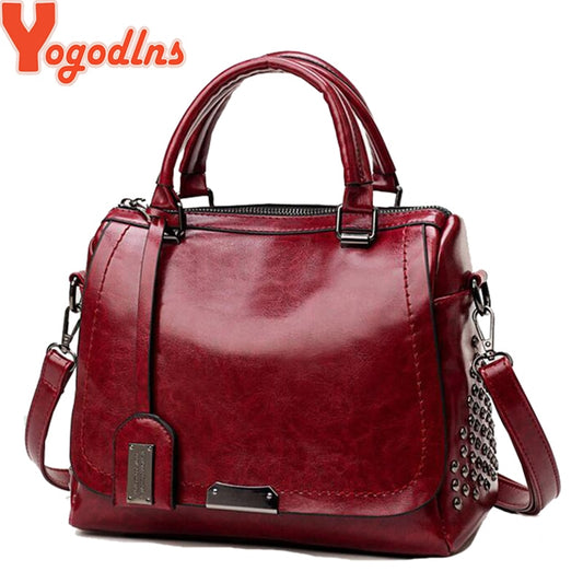 Yogodlns Vintage Rivet Handbags PU Leather Women Bag Sequined Shoulder Bag