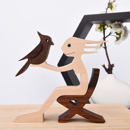 Family Puppy Wood Dog Craft Figurine Desktop Table Ornament