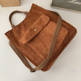 Hylhexyr Corduroy Shoulder Bag Women Vintage Shopping Bags Zipper Girls Student Bookbag Handbags Casual Tote With Outside Pocket