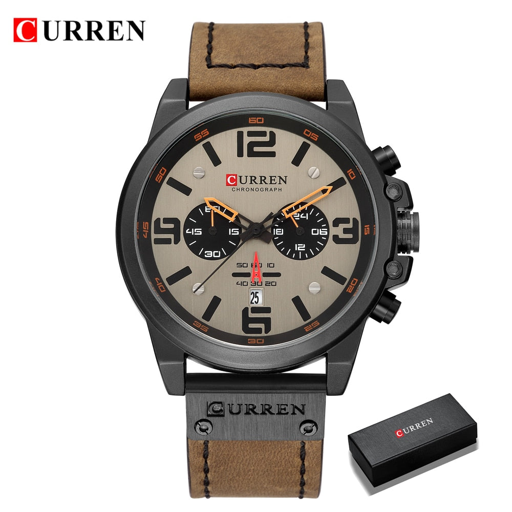 Top Sports Brand Military Classic Chronograph Watch Men's Watches Silver Casual Quartz