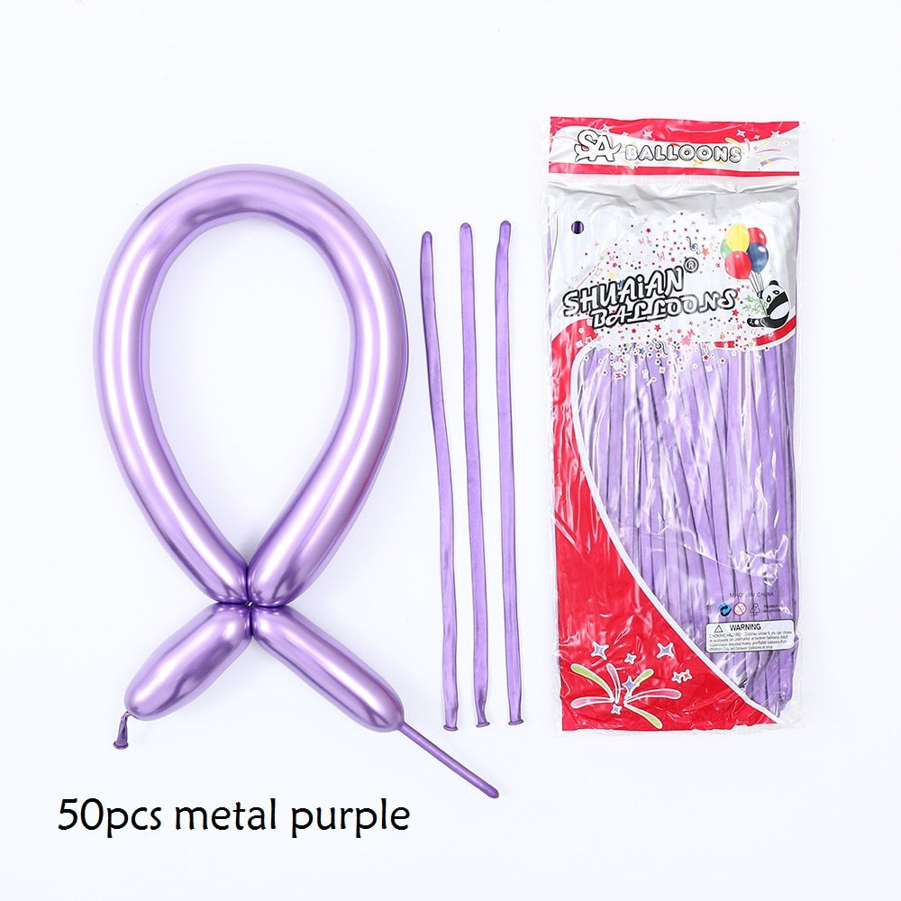 50pcs Magic Long Metallic Balloons DIY Rose Gold Chrome Twisting Strip Ball Selfmade Flower Shape Valentines Gifts Wedding Decor