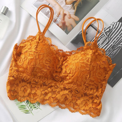 et French Bralette Lace Panties Cropped Bra Pantys Set Female