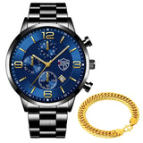 Luxury Mens Gold Bracelet Business Watches Stainless Steel Quartz Watch