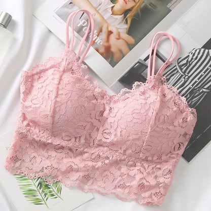 et French Bralette Lace Panties Cropped Bra Pantys Set Female