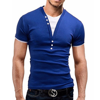Tshirt homme Handsome Button Shirt Short Sleeve T-Shirt Men Slim Fit Brand Clothing