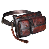 Original Leather men Casual Fashion Travel Waist Belt Bag Chest Pack Sling Bag Design Cell Phone Cigarette Case Pouch Male 9802