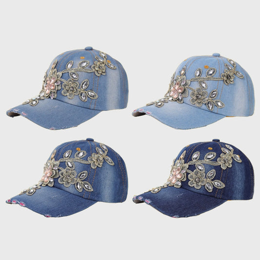 Sequin Diamond Rhinestone Flower Baseball Cap Fashionable European Style  Men's Women's Sun Caps