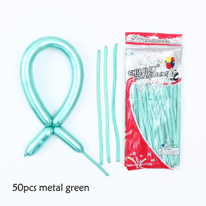 50pcs Magic Long Metallic Balloons DIY Rose Gold Chrome Twisting Strip Ball Selfmade Flower Shape Valentines Gifts Wedding Decor