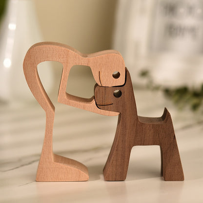 Family Puppy Wood Dog Craft Figurine Desktop Table Ornament