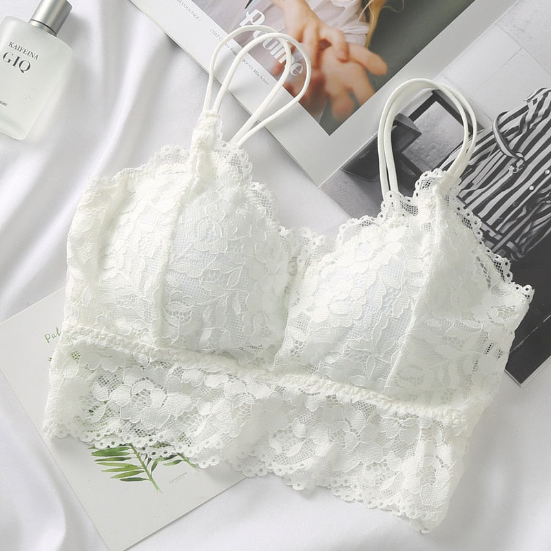 et French Bralette Lace Panties Cropped Bra Pantys Set Female