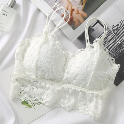 et French Bralette Lace Panties Cropped Bra Pantys Set Female