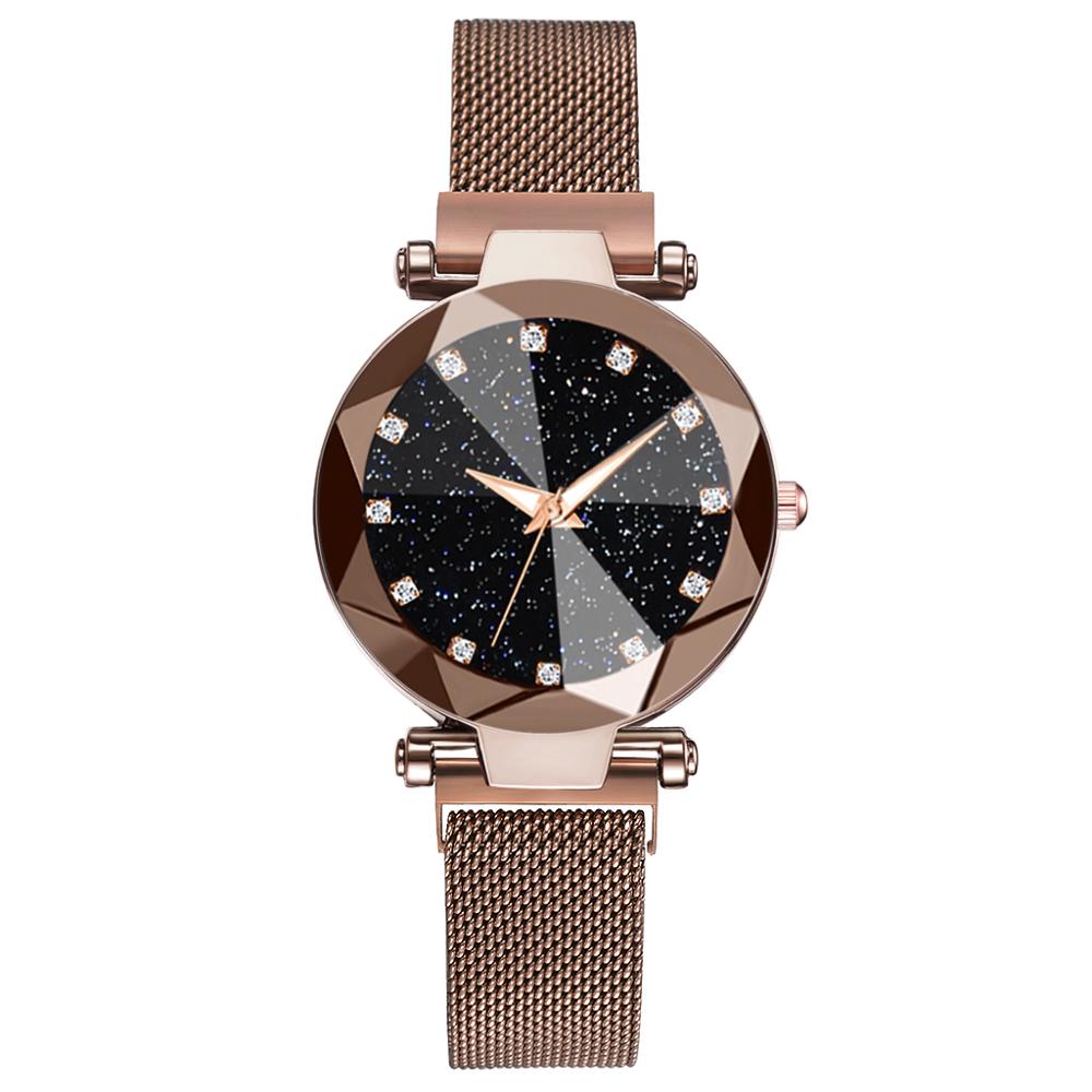 Luxury Starry Sky Stainless Steel Mesh Bracelet Watches For Women Crystal Analog Quartz