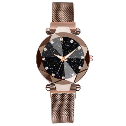 Luxury Starry Sky Stainless Steel Mesh Bracelet Watches For Women Crystal Analog Quartz