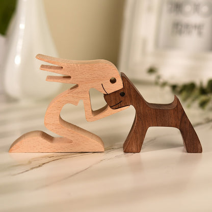 Family Puppy Wood Dog Craft Figurine Desktop Table Ornament