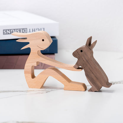 Family Puppy Wood Dog Craft Figurine Desktop Table Ornament