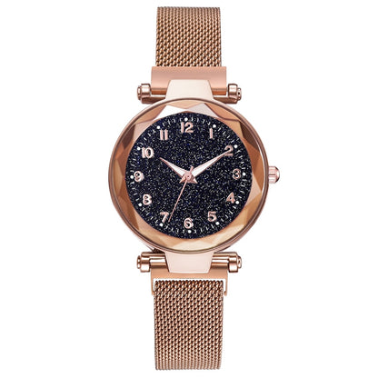 Luxury Starry Sky Stainless Steel Mesh Bracelet Watches For Women Crystal Analog Quartz