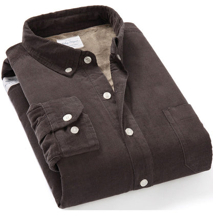 Quality Men's Cotton Corduroy Warm Winter Shirt Thick Fleece Lining Thermal Shirt Long Sleeve Bottoming Shirt Mens Winter Shirts