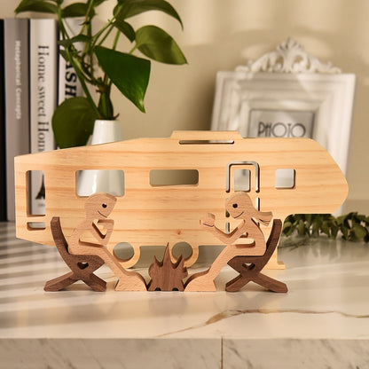 Family Puppy Wood Dog Craft Figurine Desktop Table Ornament