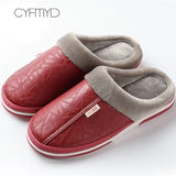Men&#39;s slippers Home Winter Indoor Warm Shoes Thick Bottom Plush  Waterproof Leather House slippers man Cotton shoes 2021 New
