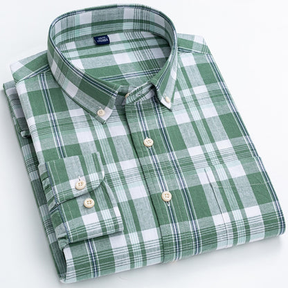 Men's Regular-Fit Shirt Cotton Line Long Sleeve Loose Business Dress Pure Color Button Shirt Men Blue White Tops Camisa Hombre L