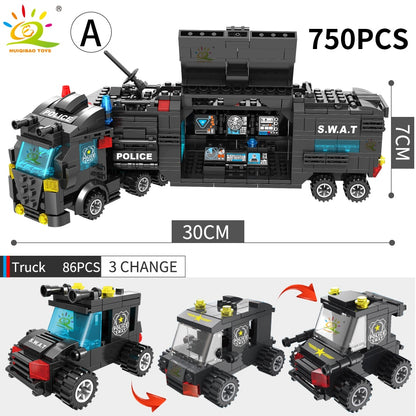 HUIQIBAO SWAT Police Station Truck Model Building Blocks City Machine