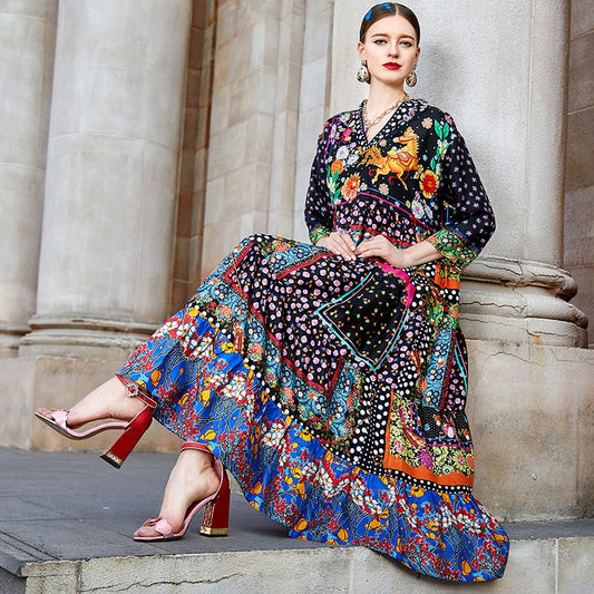 summer new soft purple stylilsh embroidery large size loose dress for women vintage