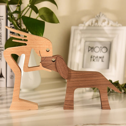 Family Puppy Wood Dog Craft Figurine Desktop Table Ornament