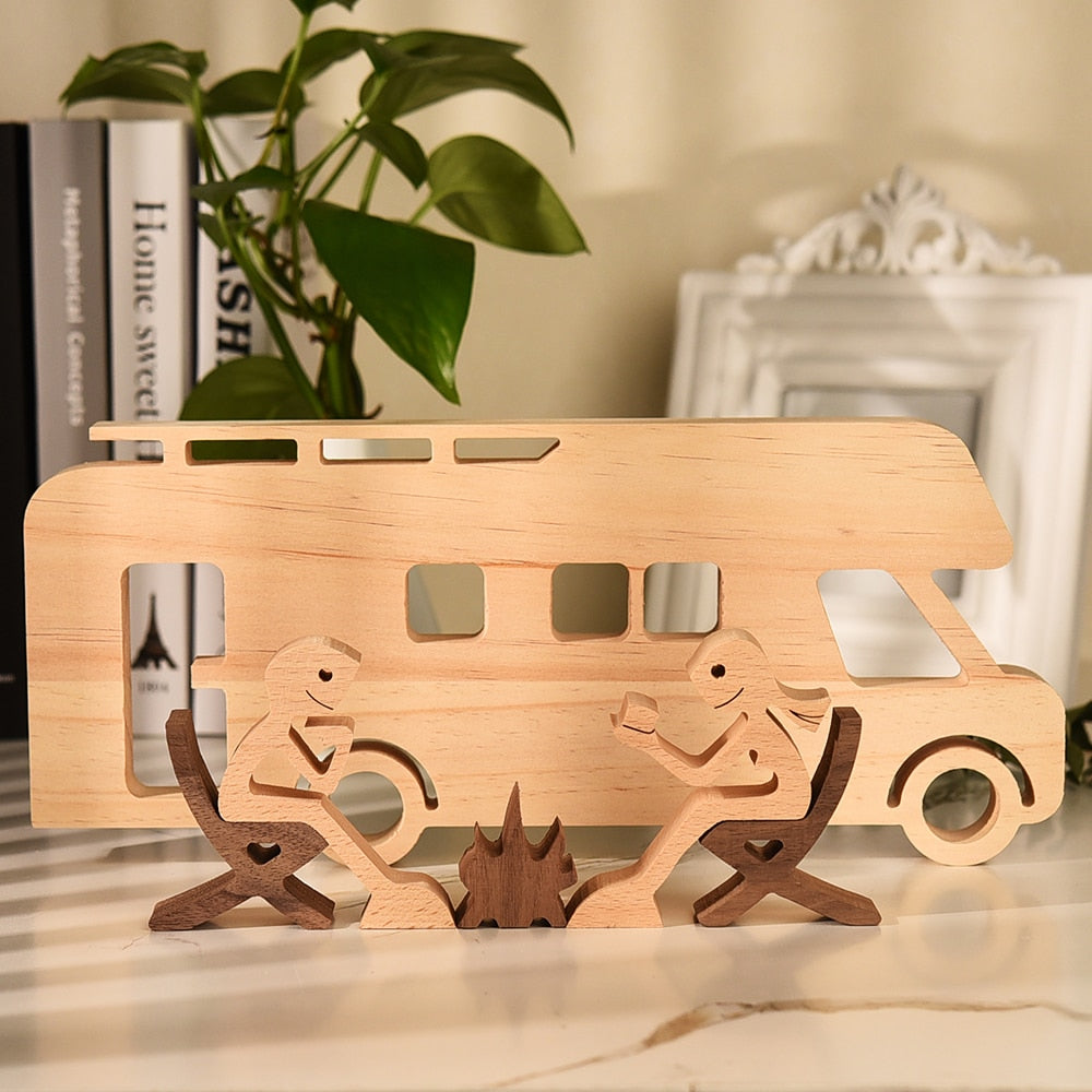 Family Puppy Wood Dog Craft Figurine Desktop Table Ornament