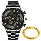 Luxury Mens Gold Bracelet Business Watches Stainless Steel Quartz Watch