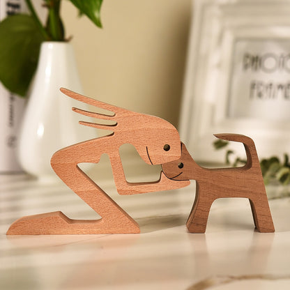 Family Puppy Wood Dog Craft Figurine Desktop Table Ornament
