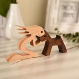Family Puppy Wood Dog Craft Figurine Desktop Table Ornament