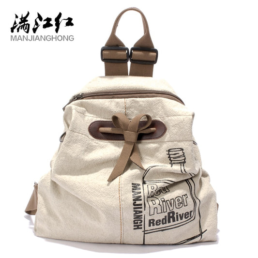 MANJIANGHONG Large Capacity Ladies Canvas Backpack Fashion Cotton