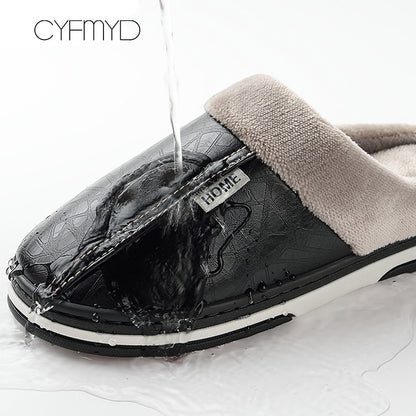 Men's slippers Home Winter Indoor Warm Shoes Thick Bottom Plush  Waterproof Leather House slippers man Cotton shoes 2021 New
