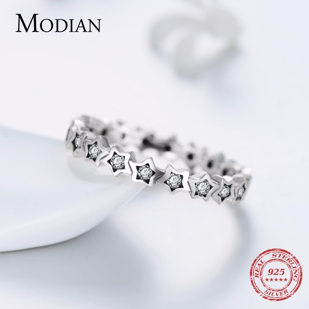 Luxury Original Delicate Solid 925 Sterling Silver stars Finger Ring Authentic