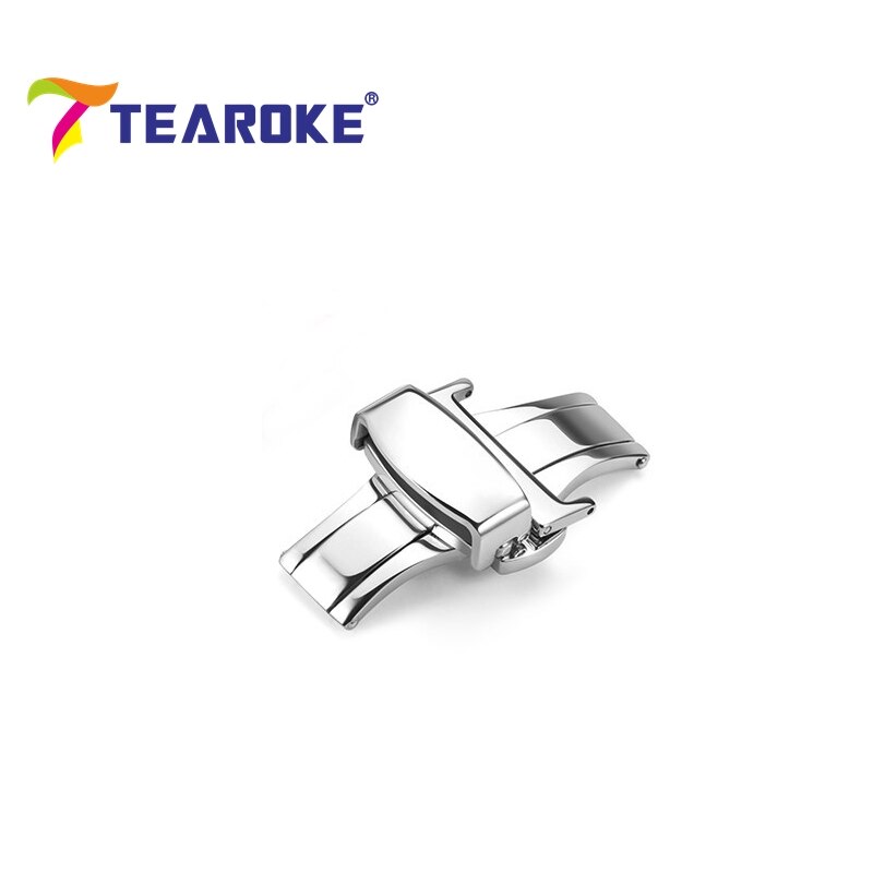 TEAROKE Butterfly Deployment Watch Band Buckle Double Push Button Fold Strap Clasp 12 14 16 18 20 22 24mm Black Rose Gold Silver
