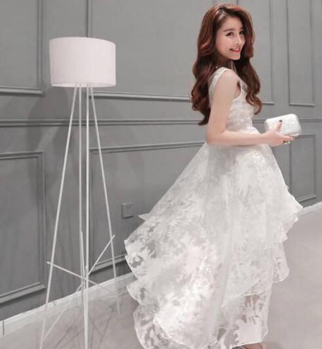 Fresh Sweet Harajuku Sexy Solid Color Organza Sleeveless Ladies Lace Dress White