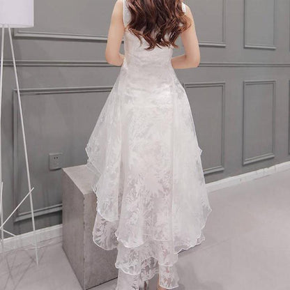 Fresh Sweet Harajuku Sexy Solid Color Organza Sleeveless Ladies Lace Dress White