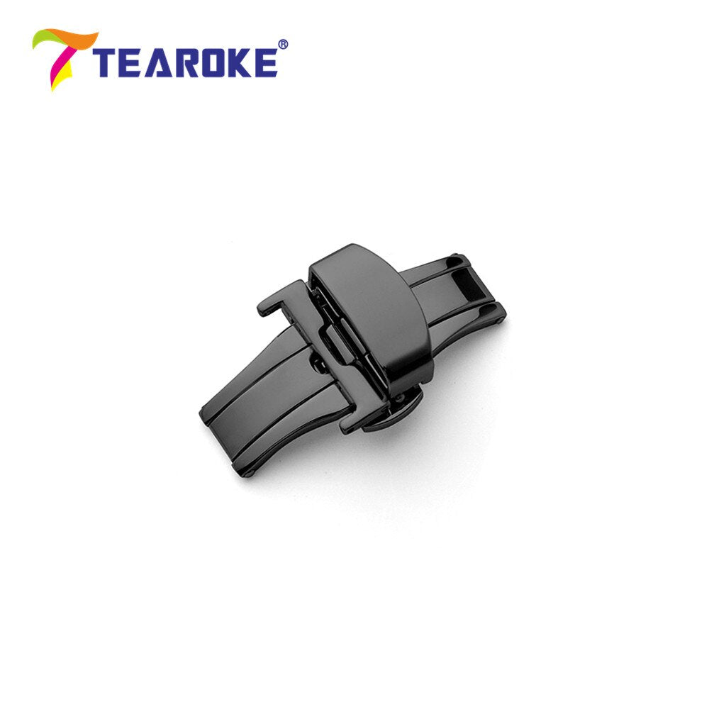 TEAROKE Butterfly Deployment Watch Band Buckle Double Push Button Fold Strap Clasp 12 14 16 18 20 22 24mm Black Rose Gold Silver