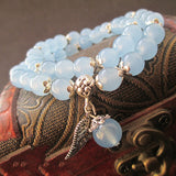 JoursNeige Blue Crystal Bracelets 8mm Round Bead Lucky Tibetan Silver