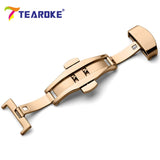 TEAROKE Butterfly Deployment Watch Band Buckle Double Push Button Fold Strap Clasp 12 14 16 18 20 22 24mm Black Rose Gold Silver