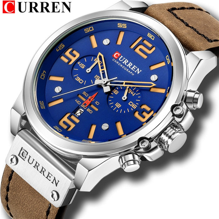 Top Sports Brand Military Classic Chronograph Watch Men's Watches Silver Casual Quartz