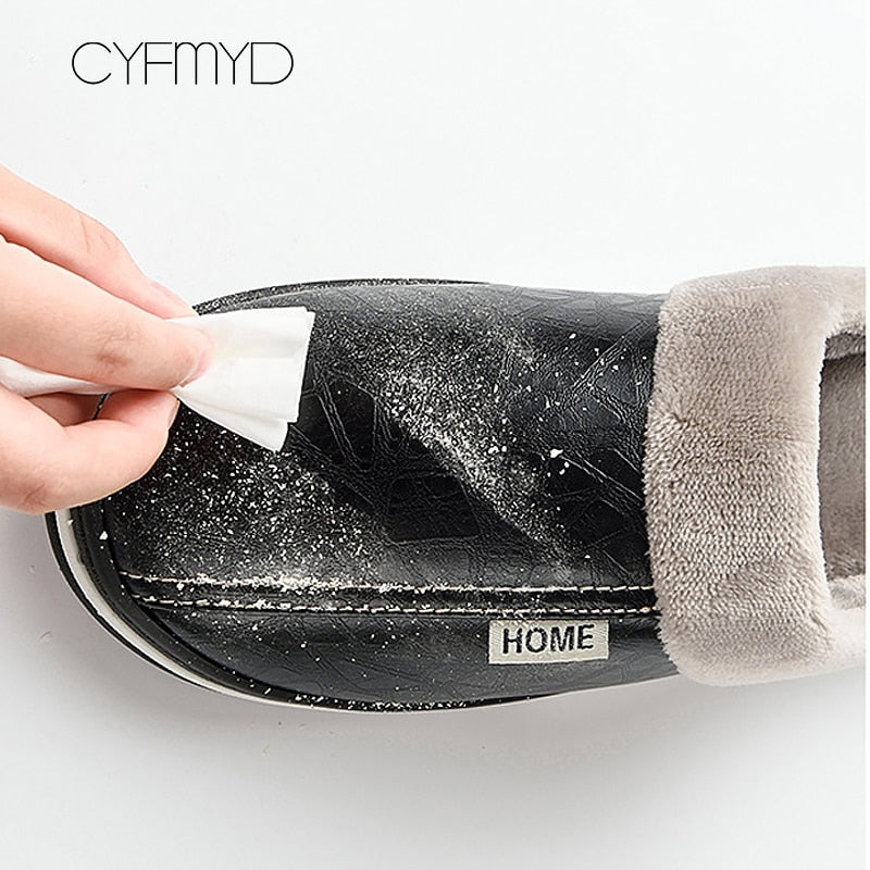 Men's slippers Home Winter Indoor Warm Shoes Thick Bottom Plush  Waterproof Leather House slippers man Cotton shoes 2021 New