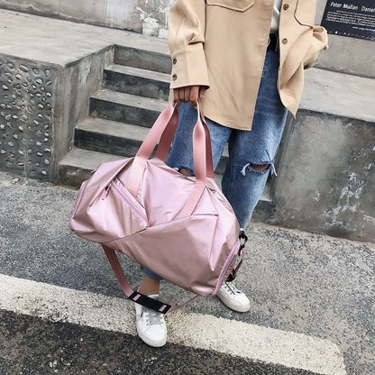 Women&#39;s Oxford Cloth Travel Bag Large Capacity Shoulder Bag Soft Dry And Wet Separation Bag Independent Shoes Waterproof Handbag